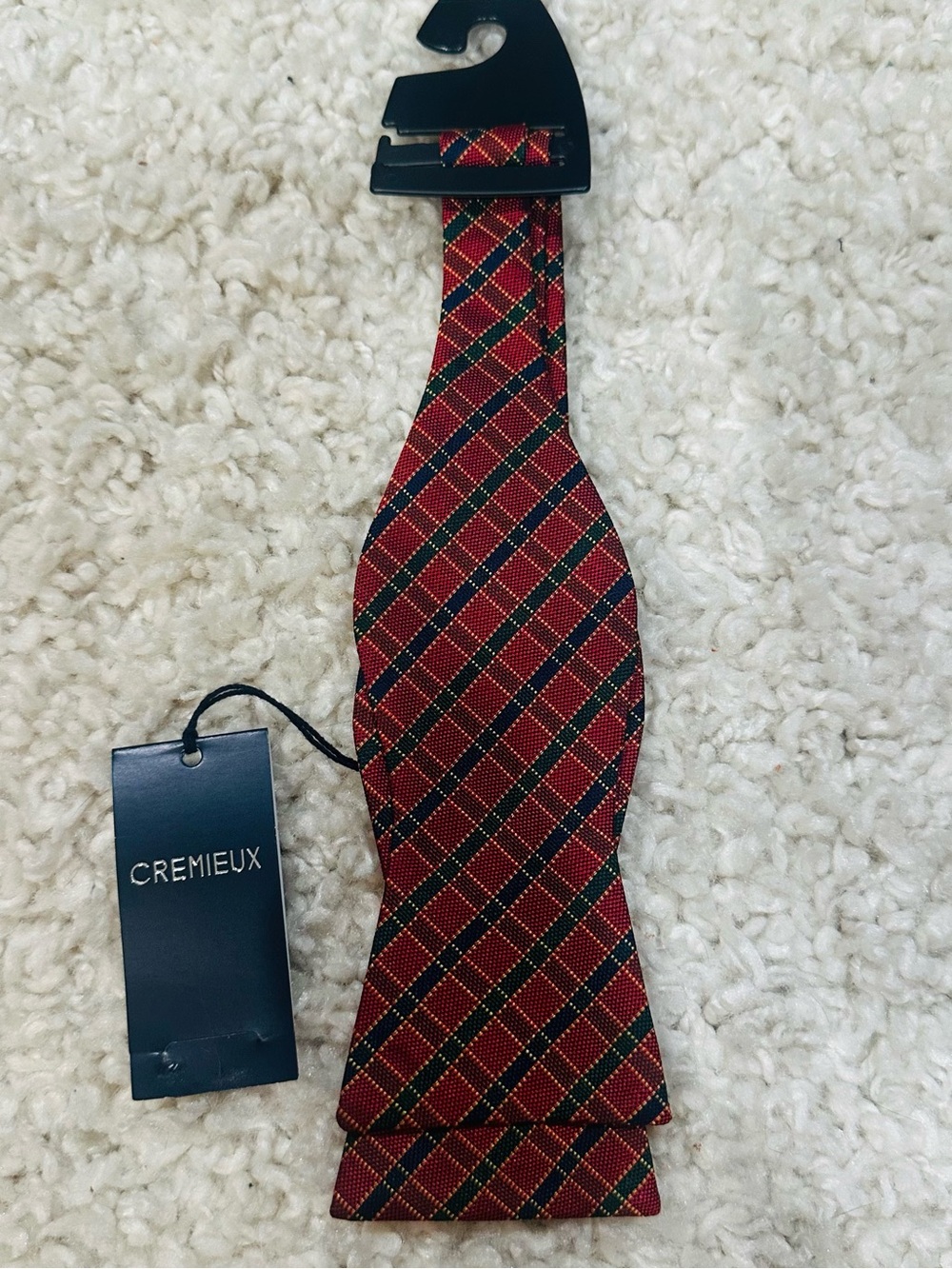 100% Silk Daniel Cremieux Red Green Blue Plaid Self-Tie Bow Tie